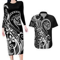 Polynesia Beach Volleyball Personalized Couples Matching Long Sleeve Bodycon Dress and Hawaiian Shirt Basic LT7 Black - Polynesian Pride