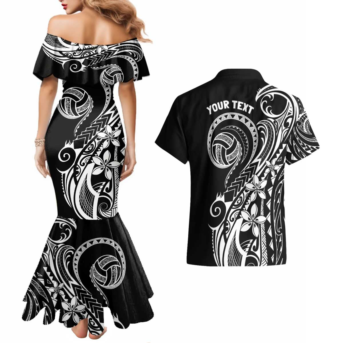 Polynesia Beach Volleyball Personalized Couples Matching Mermaid Dress and Hawaiian Shirt Basic LT7 - Polynesian Pride