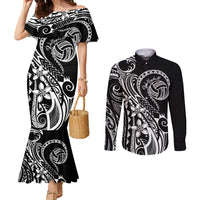 Polynesia Beach Volleyball Personalized Couples Matching Mermaid Dress and Long Sleeve Button Shirt Basic LT7 Black - Polynesian Pride