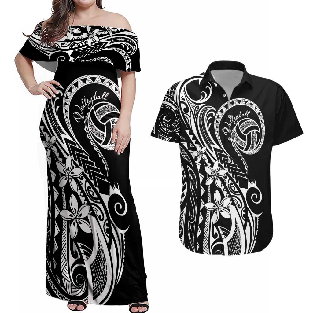 Polynesia Beach Volleyball Personalized Couples Matching Off Shoulder Maxi Dress and Hawaiian Shirt Basic LT7 Black - Polynesian Pride
