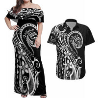 Polynesia Beach Volleyball Personalized Couples Matching Off Shoulder Maxi Dress and Hawaiian Shirt Basic LT7 Black - Polynesian Pride