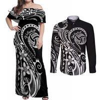Polynesia Beach Volleyball Personalized Couples Matching Off Shoulder Maxi Dress and Long Sleeve Button Shirt Basic LT7 Black - Polynesian Pride