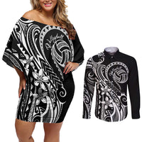 Polynesia Beach Volleyball Personalized Couples Matching Off Shoulder Short Dress and Long Sleeve Button Shirt Basic LT7 Black - Polynesian Pride
