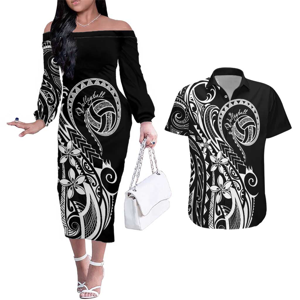 Polynesia Beach Volleyball Personalized Couples Matching Off The Shoulder Long Sleeve Dress and Hawaiian Shirt Basic LT7 Black - Polynesian Pride