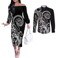 Polynesia Beach Volleyball Personalized Couples Matching Off The Shoulder Long Sleeve Dress and Long Sleeve Button Shirt Basic LT7 Black - Polynesian Pride