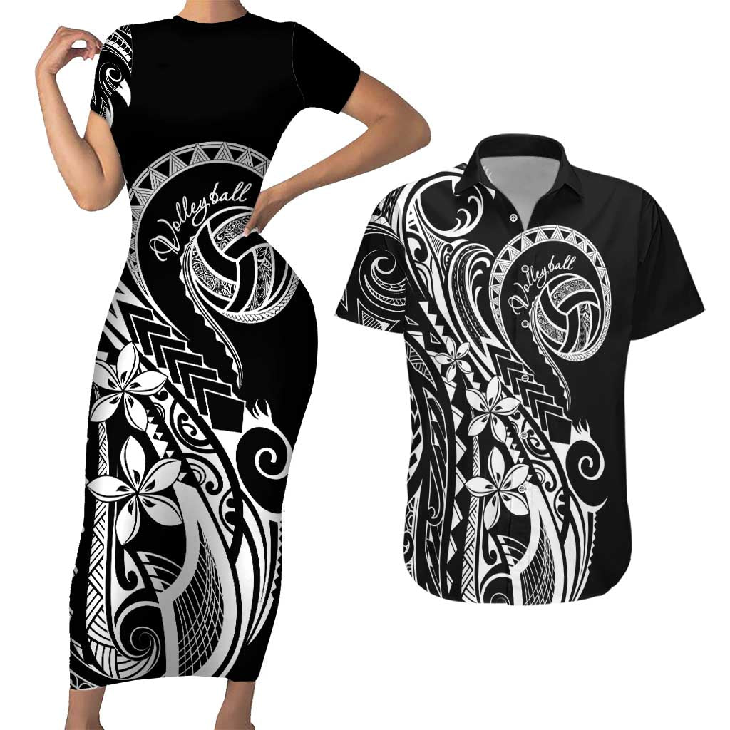 Polynesia Beach Volleyball Personalized Couples Matching Short Sleeve Bodycon Dress and Hawaiian Shirt Basic LT7 Black - Polynesian Pride