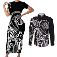 Polynesia Beach Volleyball Personalized Couples Matching Short Sleeve Bodycon Dress and Long Sleeve Button Shirt Basic LT7 Black - Polynesian Pride