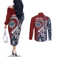 Polynesia Beach Volleyball Personalized Couples Matching Off The Shoulder Long Sleeve Dress and Long Sleeve Button Shirt Special LT7 - Polynesian Pride