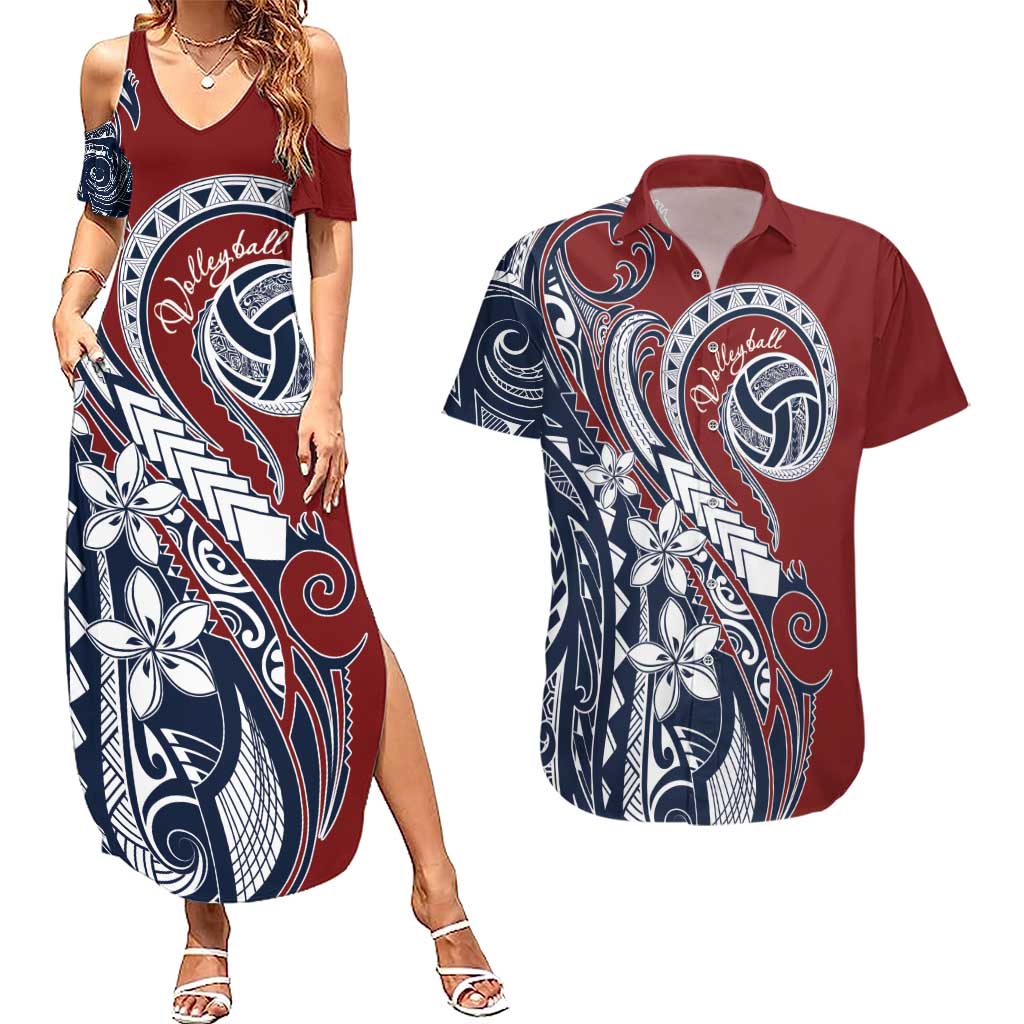 Polynesia Beach Volleyball Personalized Couples Matching Summer Maxi Dress and Hawaiian Shirt Special LT7 Red Blue - Polynesian Pride
