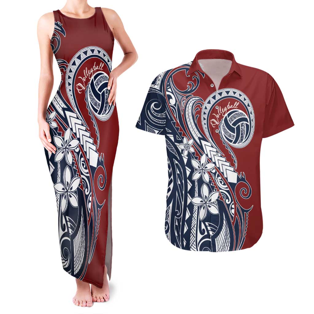 Polynesia Beach Volleyball Personalized Couples Matching Tank Maxi Dress and Hawaiian Shirt Special LT7 Red Blue - Polynesian Pride