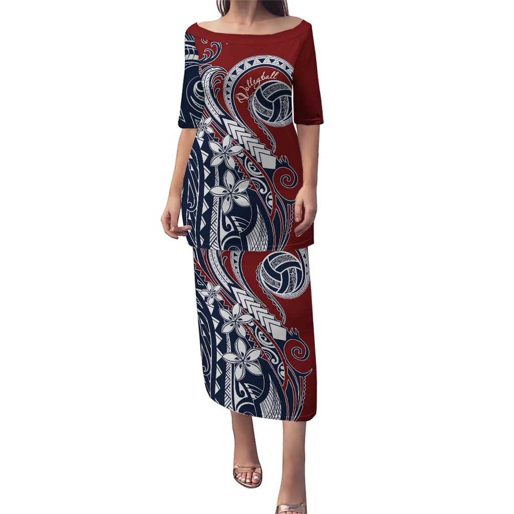 Polynesia Beach Volleyball Personalized Puletasi Special LT7 Long Dress Red Blue - Polynesian Pride
