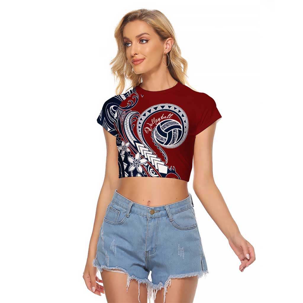 Polynesia Beach Volleyball Personalized Raglan Cropped T Shirt Special LT7 Female Red Blue - Polynesian Pride