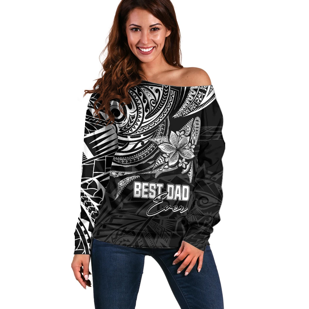 Personalised Father's Day Polynesian Off Shoulder Sweater Best Dad Ever - Black LT7 Women Black - Polynesian Pride