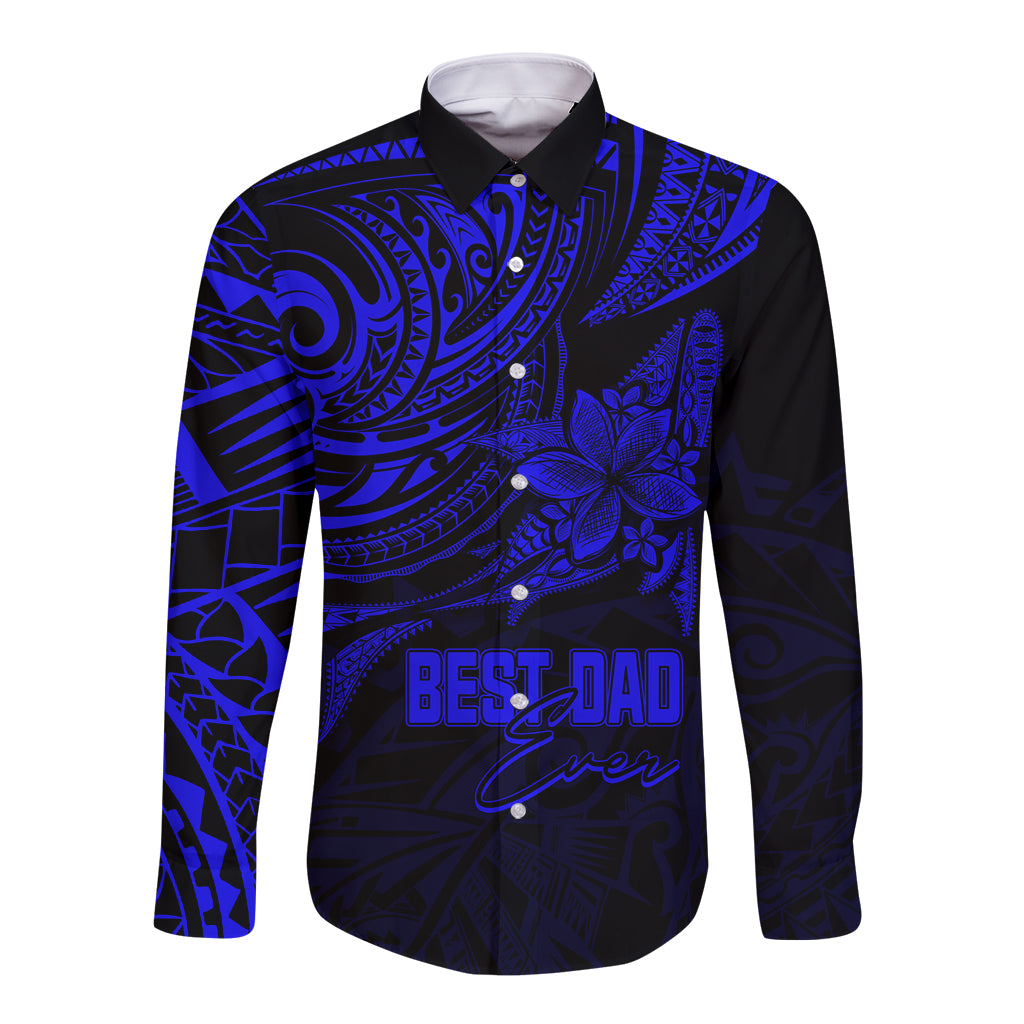 Personalised Father's Day Polynesian Long Sleeve Button Shirt Best Dad Ever - Blue LT7 Unisex Blue - Polynesian Pride