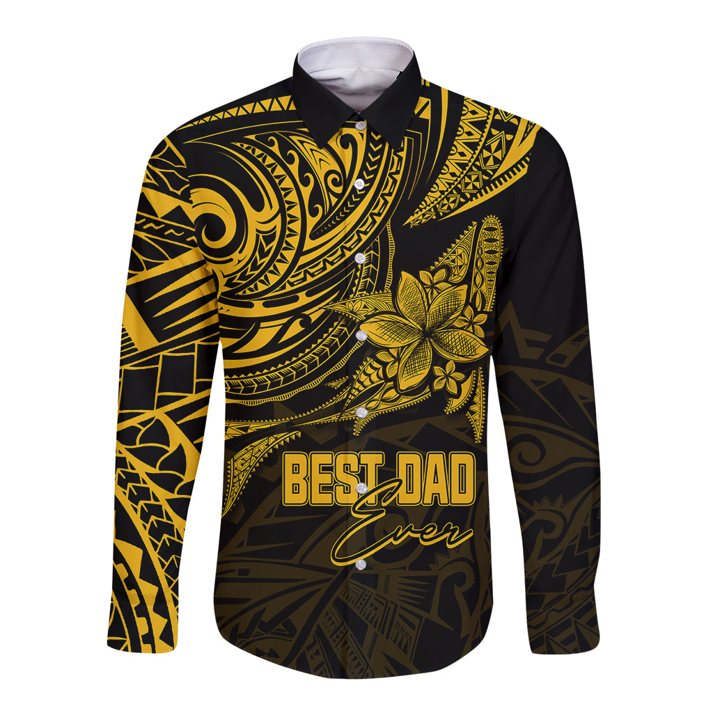 Personalised Father's Day Polynesian Long Sleeve Button Shirt Best Dad Ever - Gold LT7 Unisex Gold - Polynesian Pride