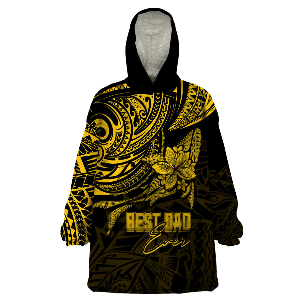 Personalised Father's Day Polynesian Wearable Blanket Hoodie Best Dad Ever - Gold LT7 One Size Gold - Polynesian Pride