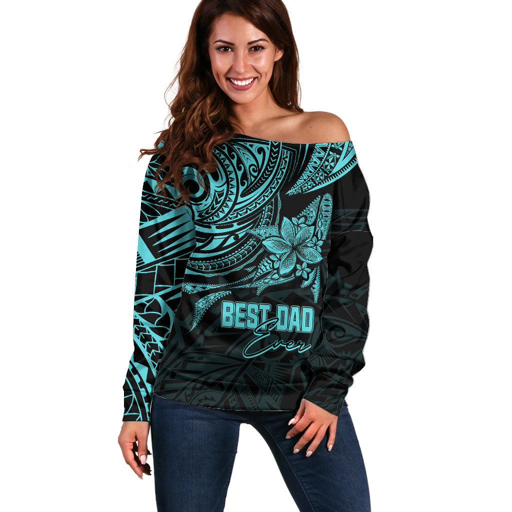 Personalised Father's Day Polynesian Off Shoulder Sweater Best Dad Ever - Turquoise LT7 Women Turquoise - Polynesian Pride