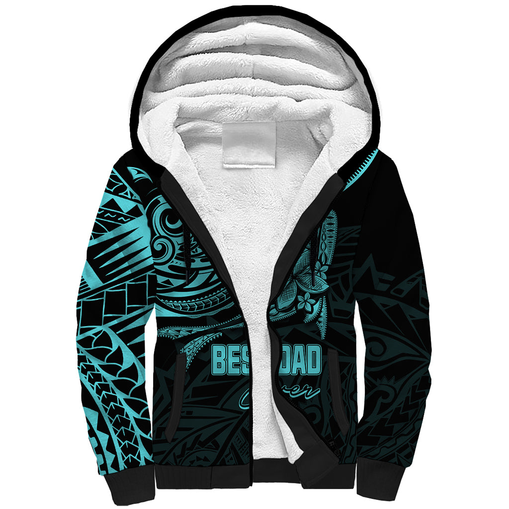 Personalised Father's Day Polynesian Sherpa Hoodie Best Dad Ever - Turquoise LT7 Unisex Turquoise - Polynesian Pride