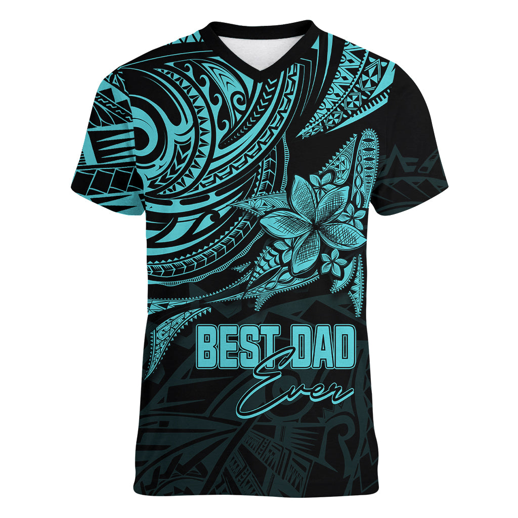 Personalised Father's Day Polynesian Women V Neck T Shirt Best Dad Ever - Turquoise LT7 Female Turquoise - Polynesian Pride