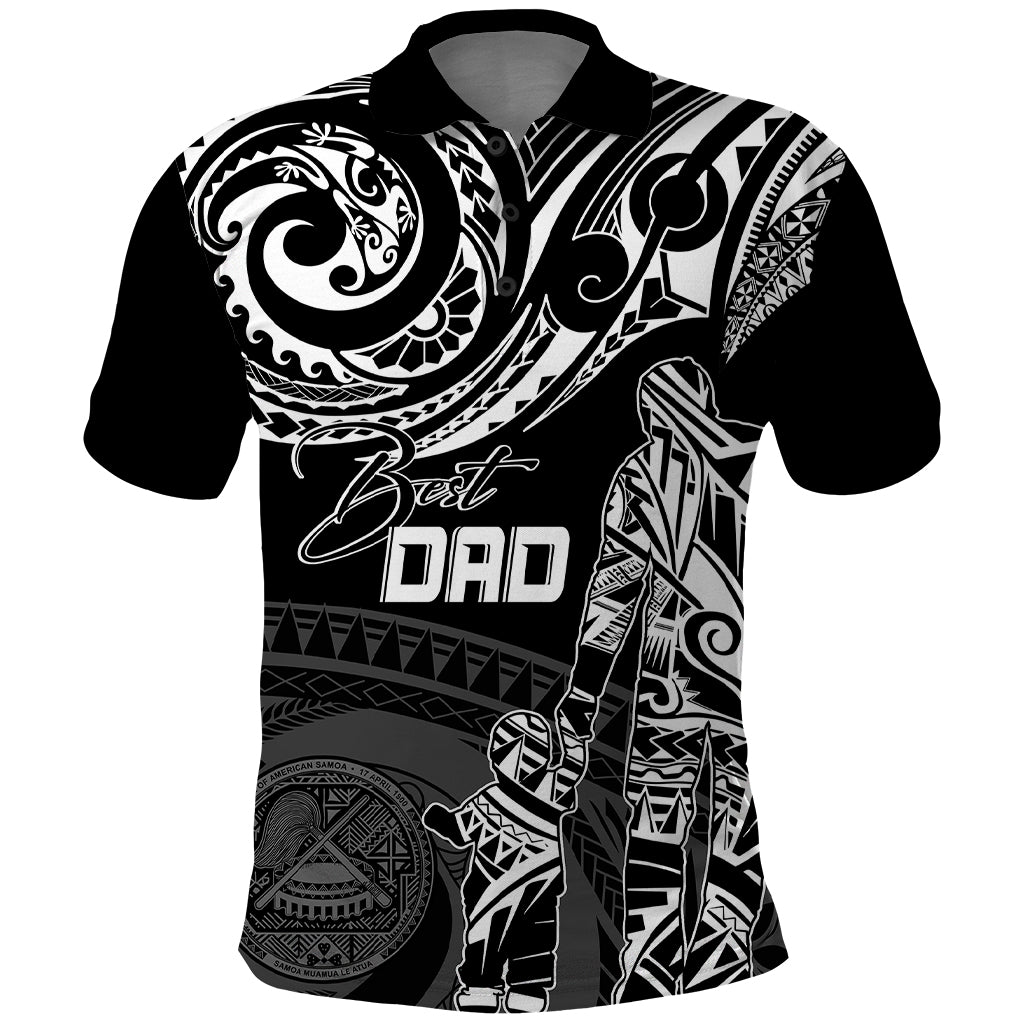 Custom Fathers Day American Samoa Polo Shirt Polynesian Dad and Kid LT7 Black - Polynesian Pride