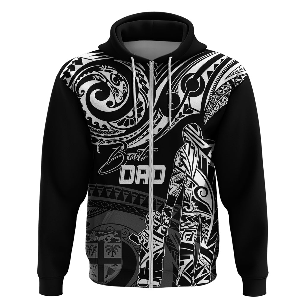 Custom Fathers Day Fiji Hoodie Polynesian Dad & Kid LT7 Zip Hoodie Black - Polynesian Pride