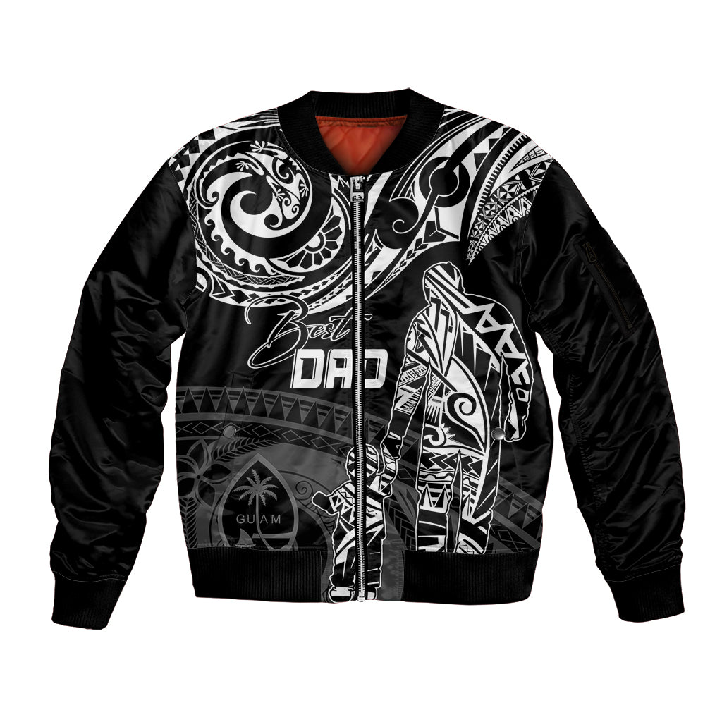 Personalised Father's Day Guam Sleeve Zip Bomber Jacket Polynesian Dad & Kid LT7 Unisex Black - Polynesian Pride