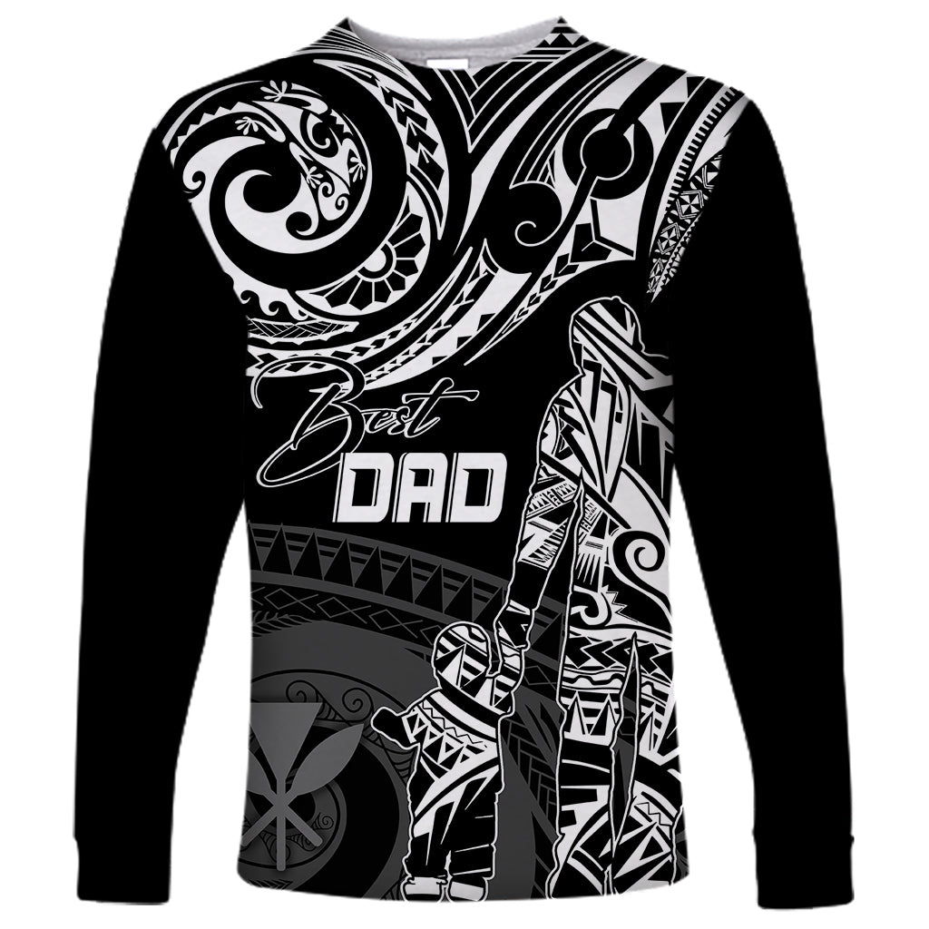 Personalised Father's Day Kanaka Hawaii Long Sleeve Shirt Polynesian Dad & Kid LT7 Unisex Black - Polynesian Pride