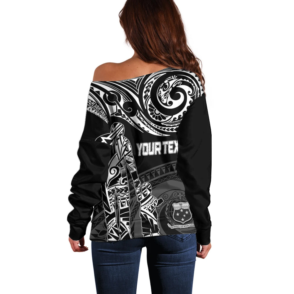Personalised Father's Day Samoa Off Shoulder Sweater Polynesian Dad & Kid LT7 - Polynesian Pride