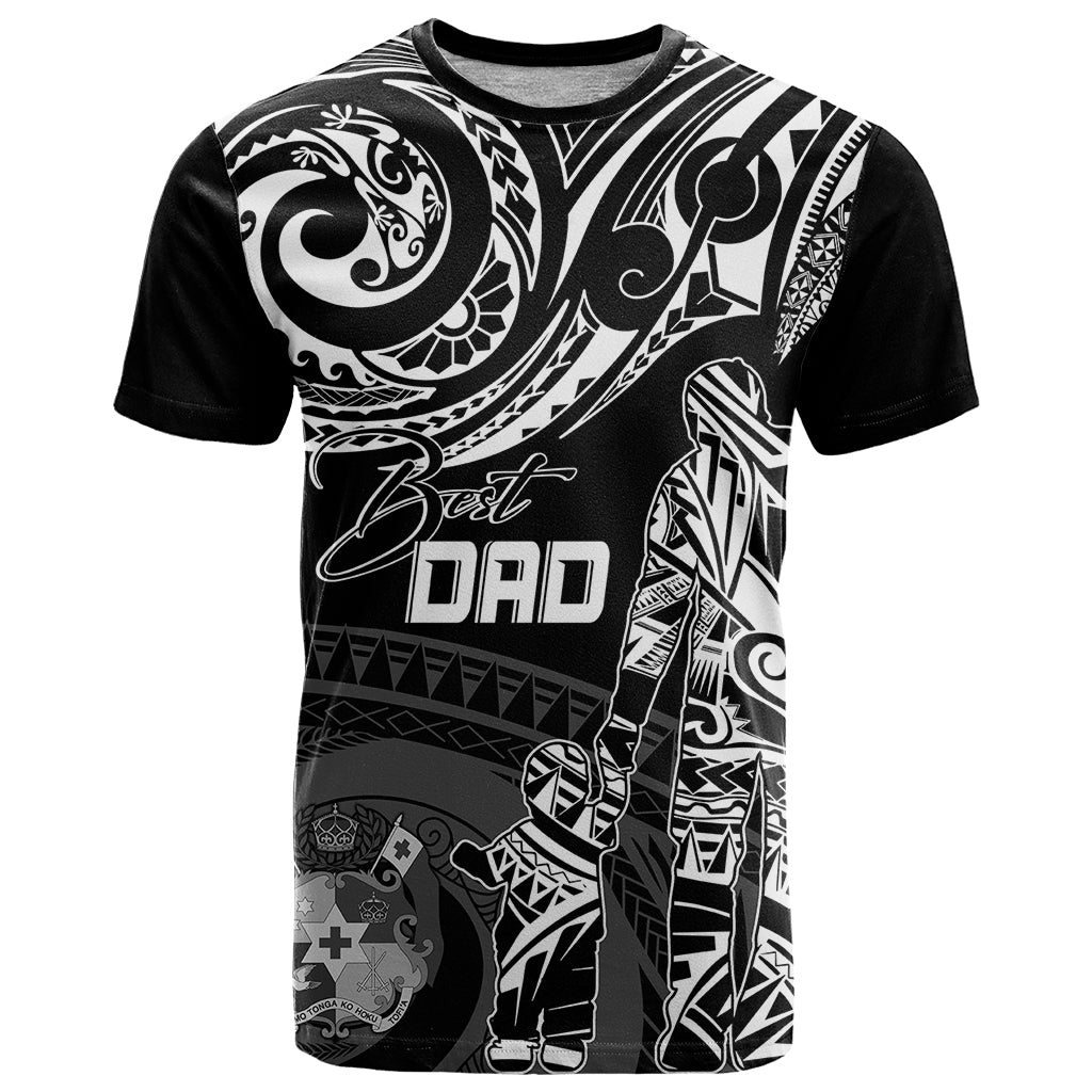 Custom Fathers Day Tonga T Shirt Polynesian Dad & Kid LT7 Black - Polynesian Pride