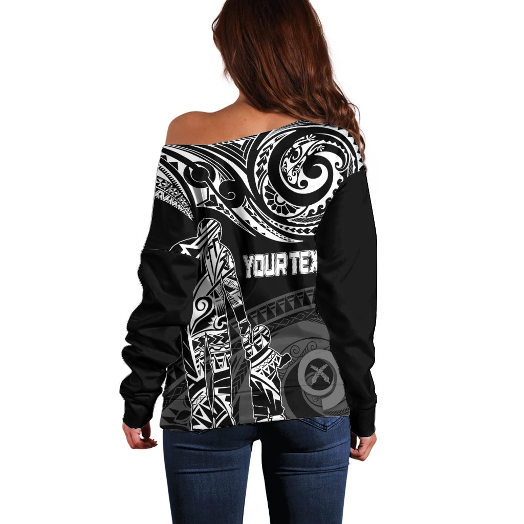 Personalised Father's Day Vanuatu Off Shoulder Sweater Polynesian Dad & Kid LT7 - Polynesian Pride