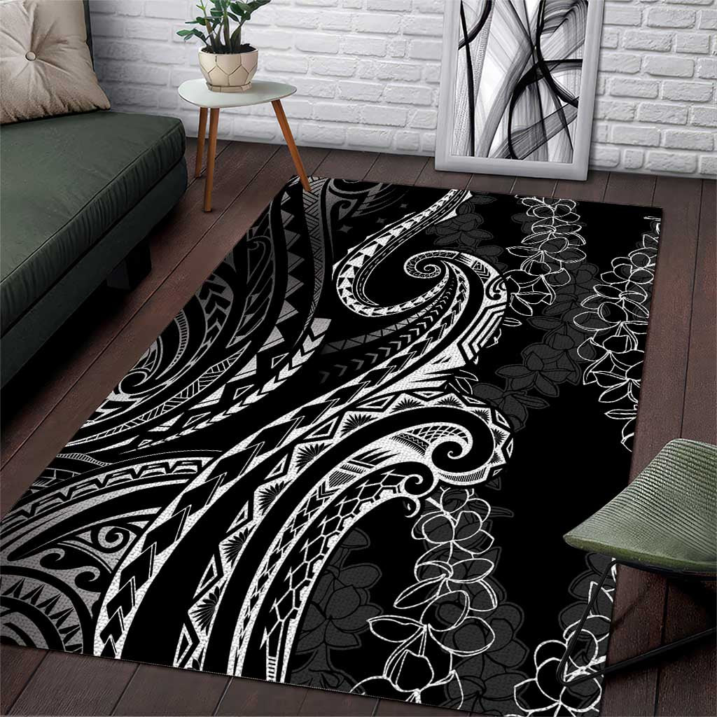 Polynesia Plumeria Lei Area Rug Black Curves Motif
