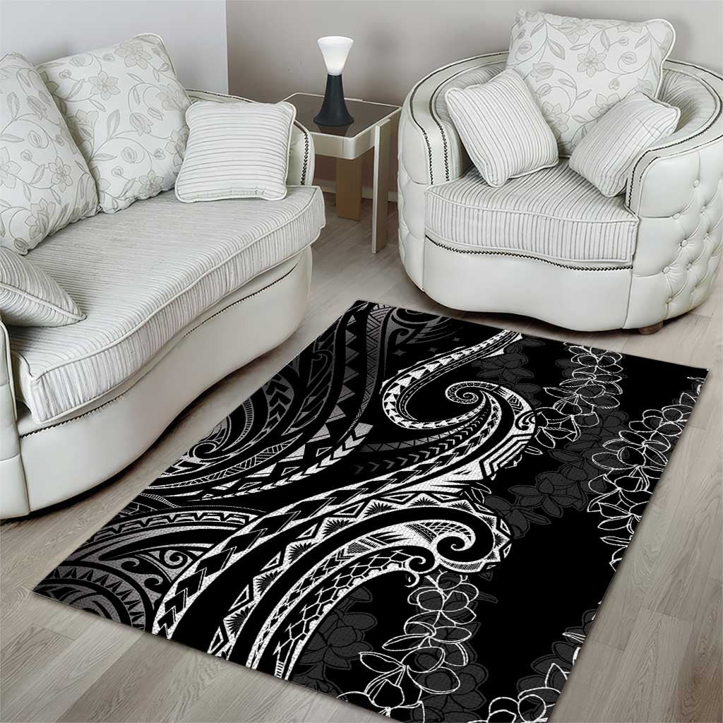 Polynesia Plumeria Lei Area Rug Black Curves Motif