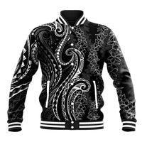Polynesia Plumeria Lei Baseball Jacket Black Curves Motif