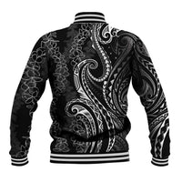 Polynesia Plumeria Lei Baseball Jacket Black Curves Motif