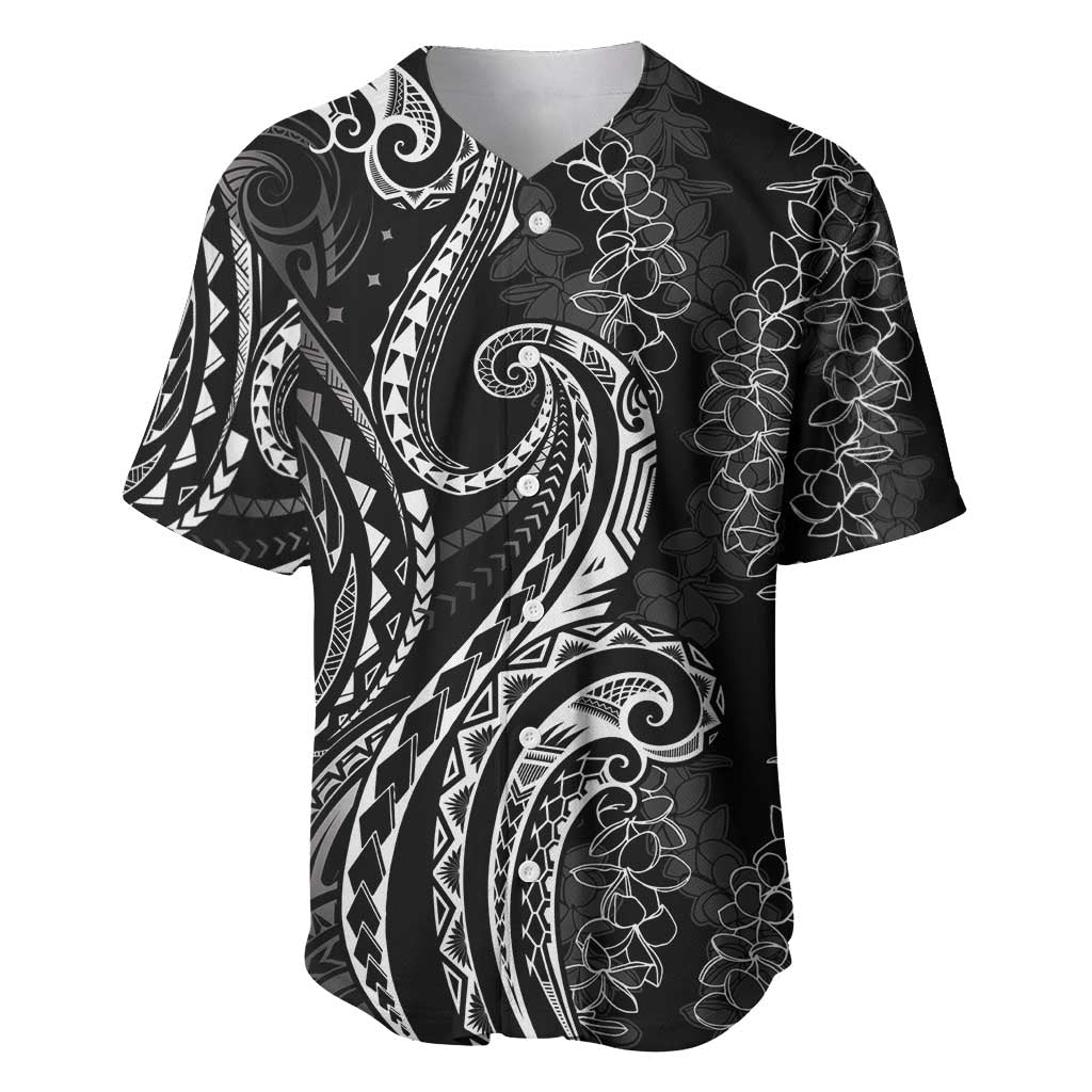 Polynesia Plumeria Lei Baseball Jersey Black Curves Motif