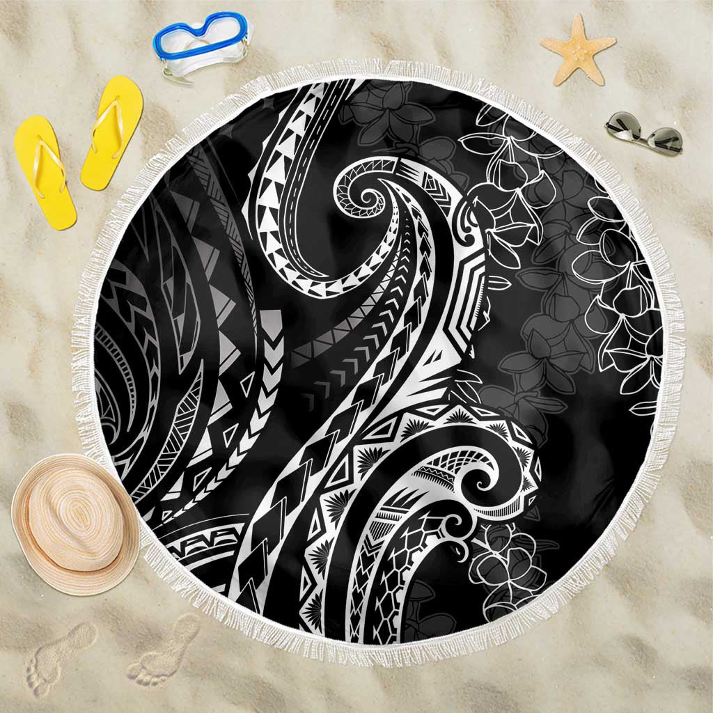 Polynesia Plumeria Lei Beach Blanket Black Curves Motif LT7 One Size 150cm Black - Polynesian Pride