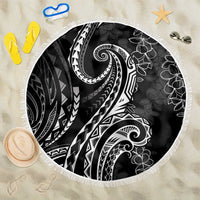 Polynesia Plumeria Lei Beach Blanket Black Curves Motif LT7 One Size 150cm Black - Polynesian Pride