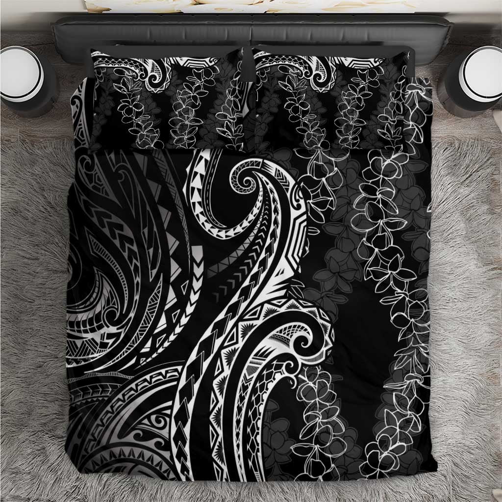 Polynesia Plumeria Lei Bedding Set Black Curves Motif
