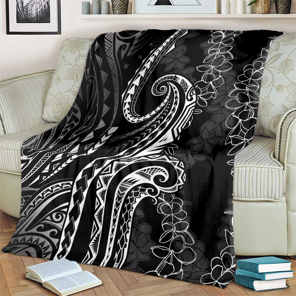 Polynesia Plumeria Lei Blanket Black Curves Motif