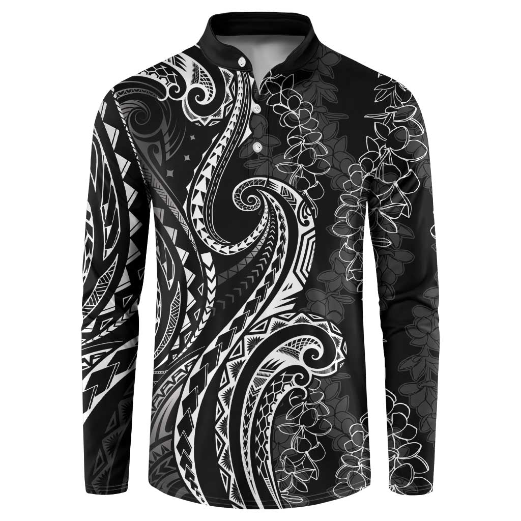 Polynesia Plumeria Lei Button Sweatshirt Black Curves Motif LT7 Black - Polynesian Pride