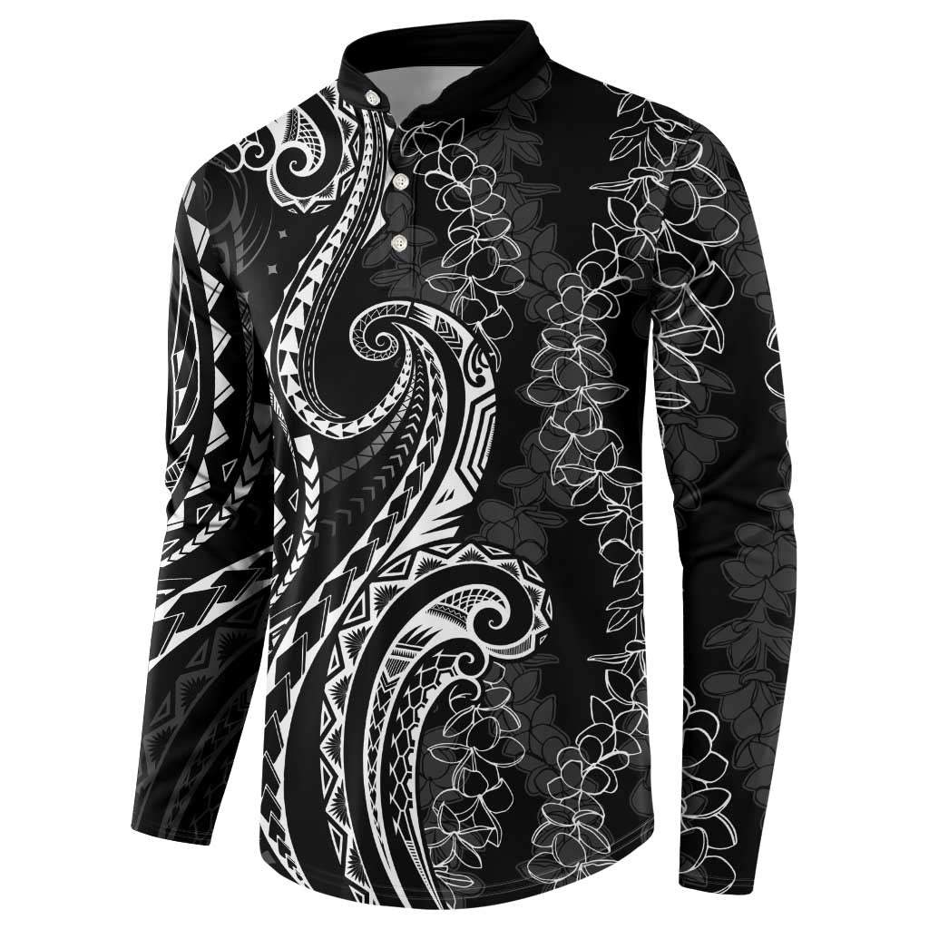 Polynesia Plumeria Lei Button Sweatshirt Black Curves Motif LT7 - Polynesian Pride