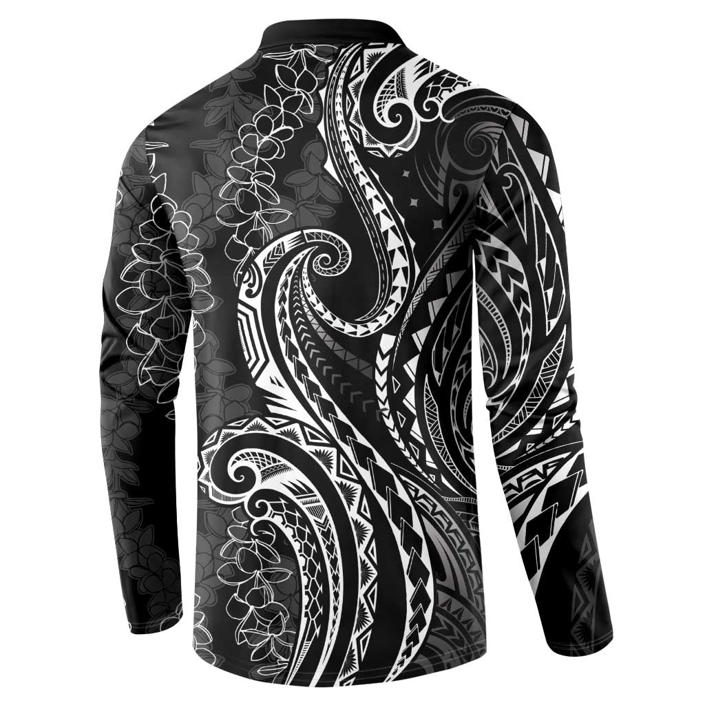 Polynesia Plumeria Lei Button Sweatshirt Black Curves Motif LT7 - Polynesian Pride