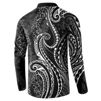 Polynesia Plumeria Lei Button Sweatshirt Black Curves Motif LT7 - Polynesian Pride