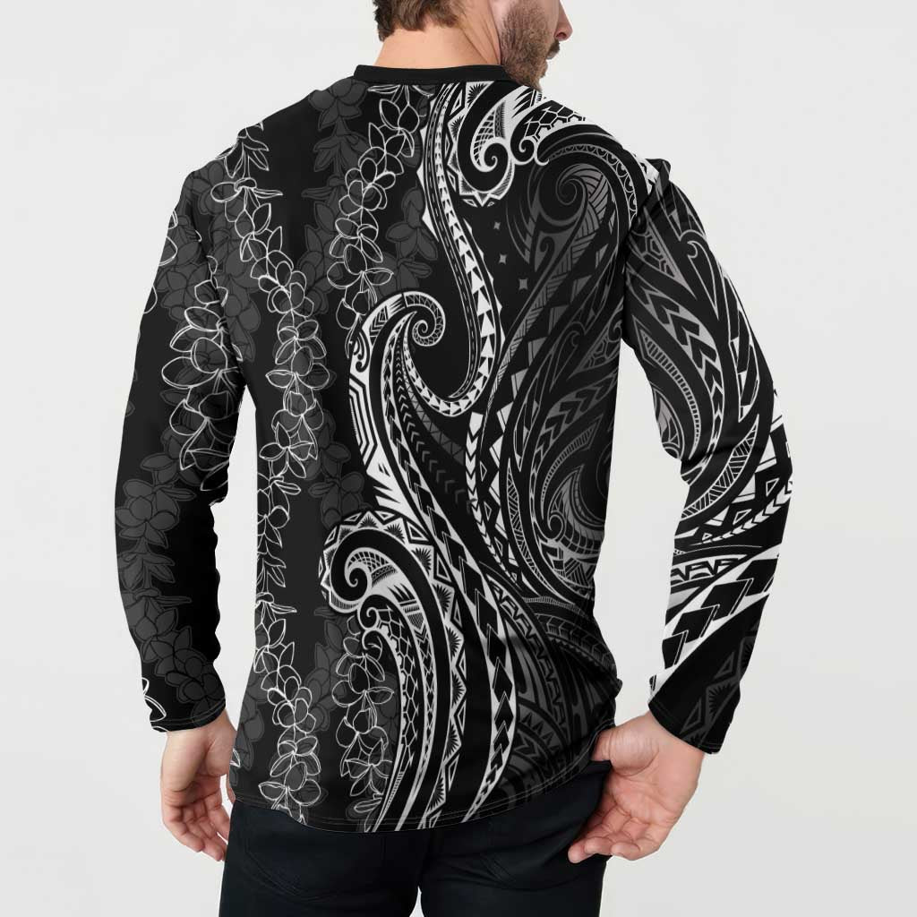 Polynesia Plumeria Lei Button Sweatshirt Black Curves Motif LT7 - Polynesian Pride