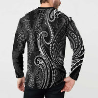 Polynesia Plumeria Lei Button Sweatshirt Black Curves Motif LT7 - Polynesian Pride