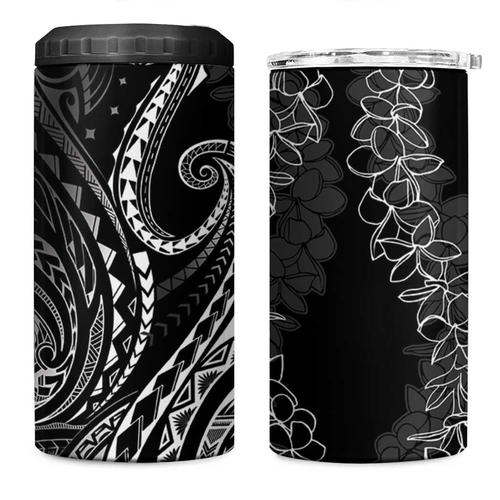 Polynesia Plumeria Lei 4 in 1 Can Cooler Tumbler Black Curves Motif LT7 One Size: 16 oz Black - Polynesian Pride
