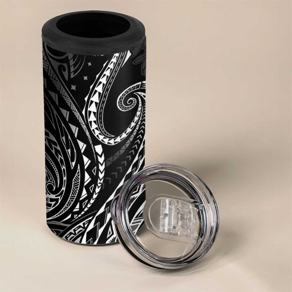Polynesia Plumeria Lei 4 in 1 Can Cooler Tumbler Black Curves Motif LT7 - Polynesian Pride