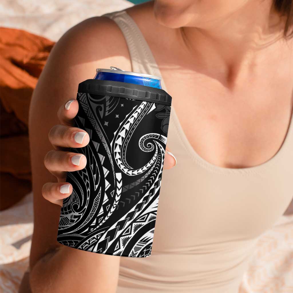 Polynesia Plumeria Lei 4 in 1 Can Cooler Tumbler Black Curves Motif LT7 - Polynesian Pride