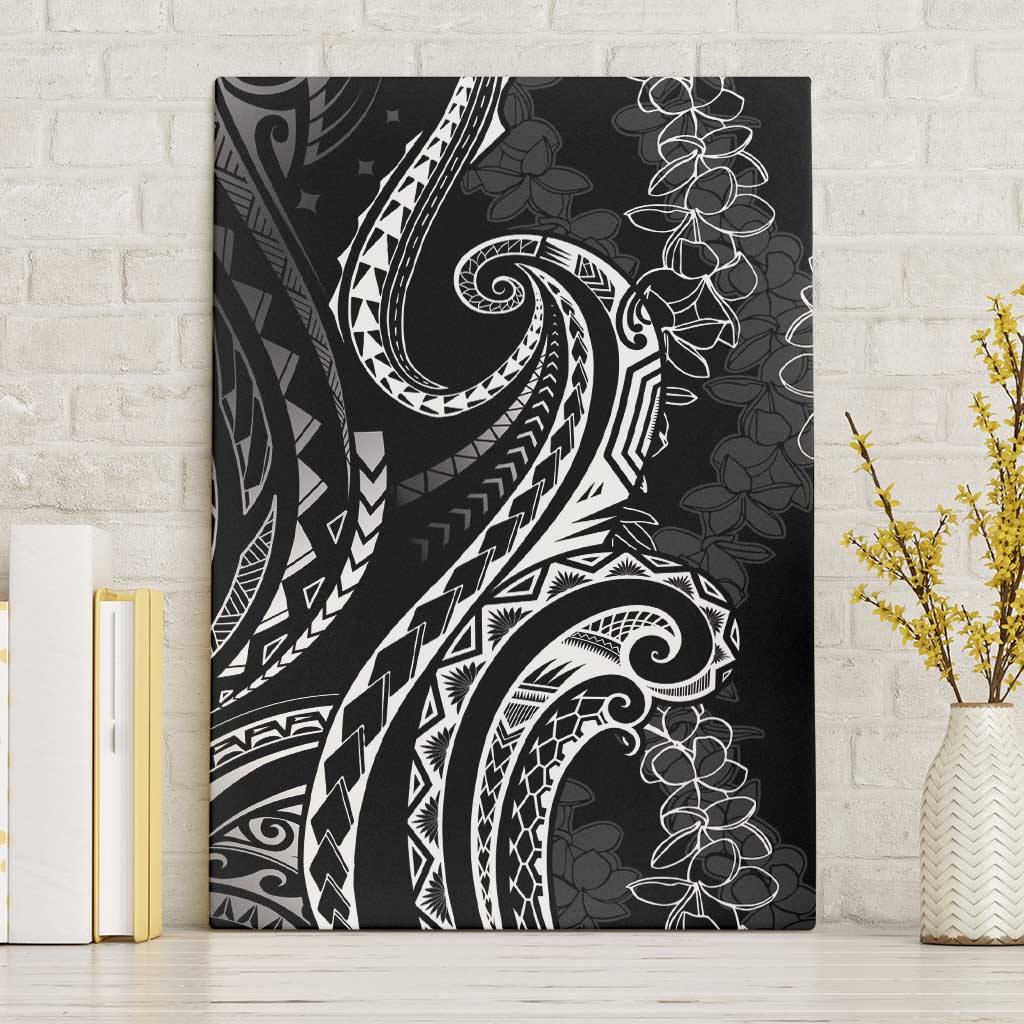 Polynesia Plumeria Lei Canvas Wall Art Black Curves Motif LT7 Without Frame Black - Polynesian Pride