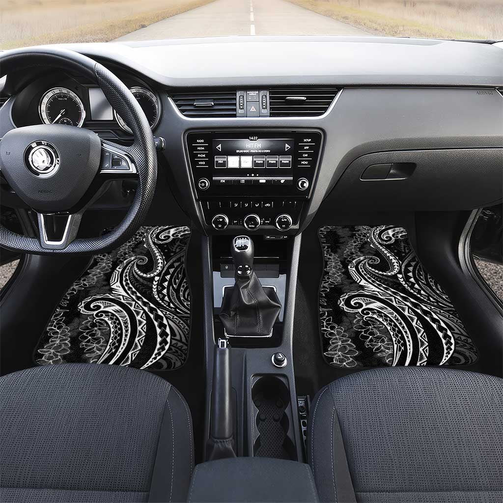 Polynesia Plumeria Lei Car Mats Black Curves Motif LT7 Set 2pcs - Front Black - Polynesian Pride